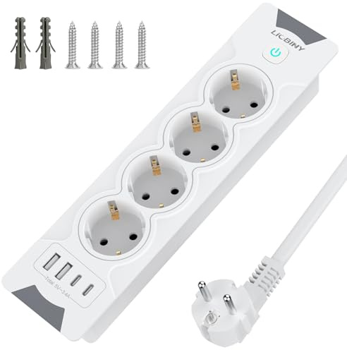 8 in 1 Tischsteckdose Einbausteckdose mit 4 USB, Steckdosenleiste 2M Kabel | Weiß 3680W 4 Fach Versenkbare Steckdose Mehrfachsteckdose, Verteilersteckdose Mehrfachstecker für Konferenztisch, Sofatisch