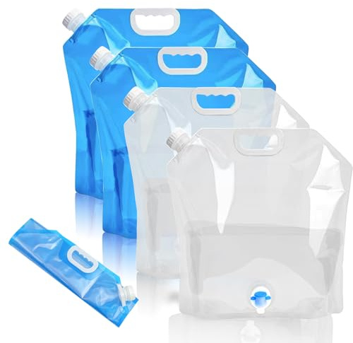 shallyong Faltbarer Wasserkanister mit Hahn, 10L Wasserkanister Faltbar, 4 Stück Trinkwasser Wasserbehälter, Camping Wasserkanister, Wassersack, für Outdoor, Camping, Wandern, BPA-frei