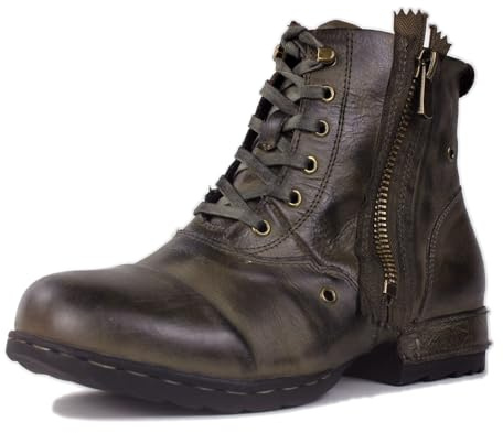 OSSTONE Hombres Verde Retro de Botas de Motocicleta Caminar Tobillo con Cordones de Cuero Chukka para los Hombres OS-5008-8-Retro-G,Verde Retro,US10(EU44)