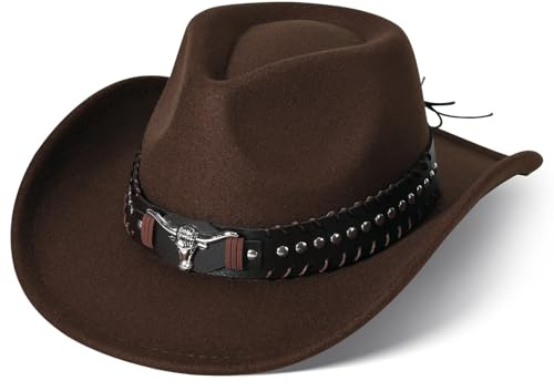 Willheoy Chapeau de Cowboy Femme Chapeau Western Homme Jazz Noir (Marron 3#)