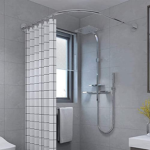 Asta per tenda da doccia regolabile a forma di L, senza trapano, estensibile ad angolo, asta per tenda da doccia per bagno/vasca da bagno, adatta a 110 e 140 cm, design moderno, facile da installare.