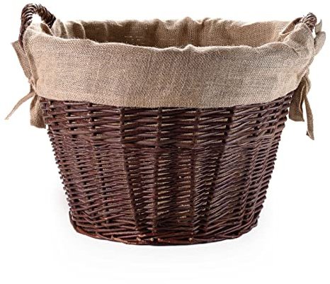 Wiklinowy Świat - Weidenkorb Ø60cm - Kaminholzkorb, Kartoffelkorb, Obstkorb, Füllkorb Kiepe Gartenkorb, Henkelkorb Weidengeflecht für Einkauf, in Naturfarbe Geräumig - Jute, mit Bändern befestigt