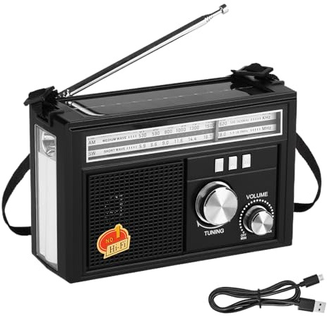 Yjkedfh Radio Solaire, Radio de Survie AM/FM/NOAA Rechargeable, Lampe Torche LED, Batterie Longue Durée pour Urgences Randonnée Coupure de Courant