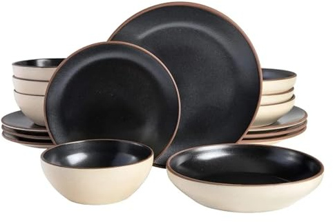 MOBYGKFY Servicio determinado clásico del de vajilla del cuenco doble de los platos y de los cuencos redondos de cerámica 16pcs del servicio de mesa for 4