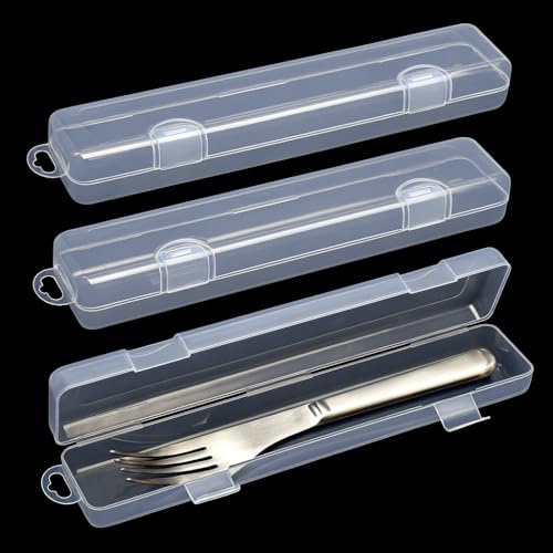 TMZELOA 3 Boites à Couverts Transparent Portable de Voyage, 27cm x 6cm, Boîte de Rangement pour Ustensiles de Voyage, Boîte à Ustensiles, Blanc Transparent