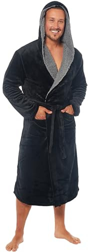 MICHAEL PAUL Dressing Gowns for Men | Super Soft Luxury Hooded Dressing Gown Warm and Cozy Fleece Nightwear Robe| Gifts for Men