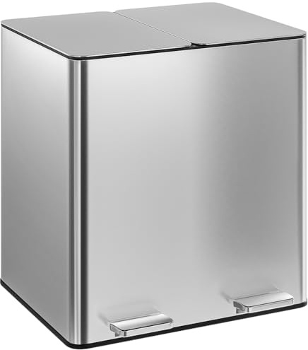 STEELSØN Gloas Mülleimer 2 Fächer, 2x15L Silber, Soft-Close, Geruchsfilter | Mülltrennsystem Küche aus Edelstahl, Tretmülleimer, Abfalleimer mit Inneneimern, Recycling & Restmüll, Mülltrenner, 30 Liter