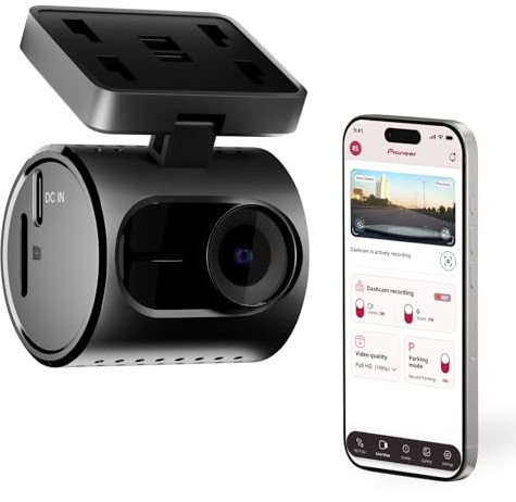 Pioneer VREC-H120SC Caméra de Tableau de Bord compacte, résolution 1,5 K discrète pour Voiture avec détection d'impact, Couverture Grand Angle 120 degrés, WiFi intégré, app Companion, USB-C