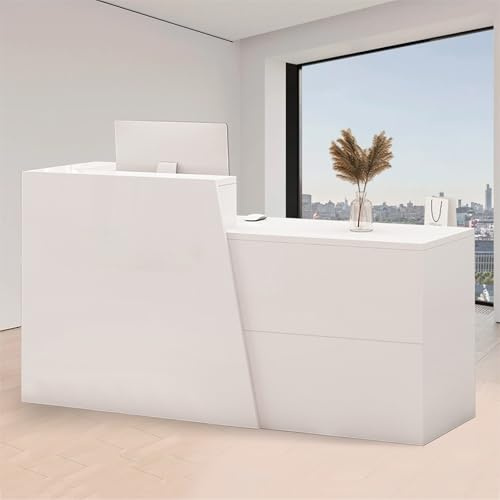 Descrito De Recepción Con Casilleros De Almacenamiento, 80-200CM Mesa De Recepción, Mostrador De Pago Moderno Para Salón, Oficinas, Hotel, Tiendas Minoristas Tablas De White-right corner 80×42×100cm