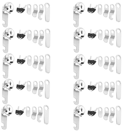 YKUKIZEE 10 Pcs 30 mm Locker Locks with Key Keyed Alike, Cam Lock Post Box | for Mailbox Box, Filing Cabinet, Tool Box, Letter Box, with Keys and 5 Different Lock Plates, Security, Replacement