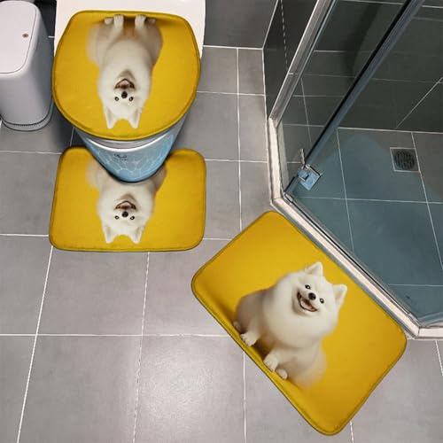 Tappeto Bagno Carino Cane Giallo Tappeti Bagno Set 3 Pezzi Antiscivolo Contorno WC Tappetino Assorbente Doccia Lavabile Copertura per Il Coperchio del WC 45x75 cm