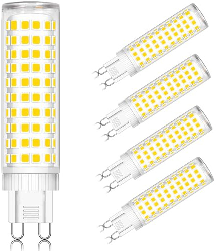 Bombilla LED G9 12W Blanco Frío 6000K AC100-240V 1200LM CRI>80 Paquete De 5 | Halógeno de 120W, Ángulo de Luz de 360° Sin Parpadeo, Protección Ocular, Ahorro Energético, No Regulable, CRI>80,124LEDS