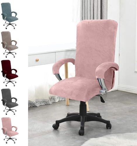 YushengTai Samt Bürostuhl Bezug, Stuhlhussen mit Armlehne, Sitzbezug Bürostuhl, Hohe Lehne Sitzbezug, Gaming Stuhl Bezug, Hussen für Stühle mit Armlehnen, Abnehmbare, Elastische (Rosa, XL)