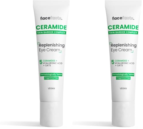 Face Facts Ceramide Eye Cream; Hydrates delicate skin; Strengthens skin barrier, reduces puffiness and dark circles; 5 Ceramides, Hyaluronic Acid, soothing Oats, Glycerin and Vitamin E; 15ml