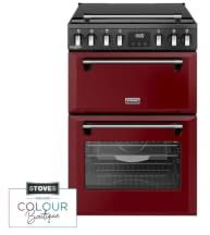 Stoves 60cm wide Double Oven Dual Fuel Richmond DX MRA 60DF Mini Range Cooker - Garnet Red - A/A Rated