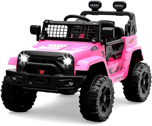 ZoomBuggy Elektroauto Für Kinder Mit Fernbedienung, 12V Elektrofahrzeug Mit Geschwindigkeit 2–4 Km/h, Hupe, MP3-Player, LED-Leuchten Und Musik, Traglast 28 kg, Für Kinder Ab 3 Jahren, Rosa