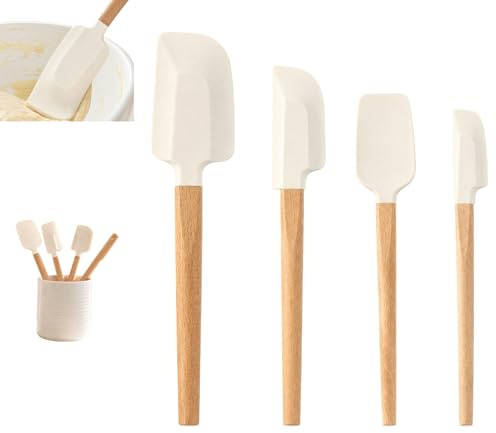 4Pcs Silicone Spatula,Cake Baking Spatula Baking Spatula Set with Wood | Silicone Baking, Flexible Handle Heat Resistant Silicone Handle Heat Resistant Kitchen Baking Utensils, Non Stick Rubber