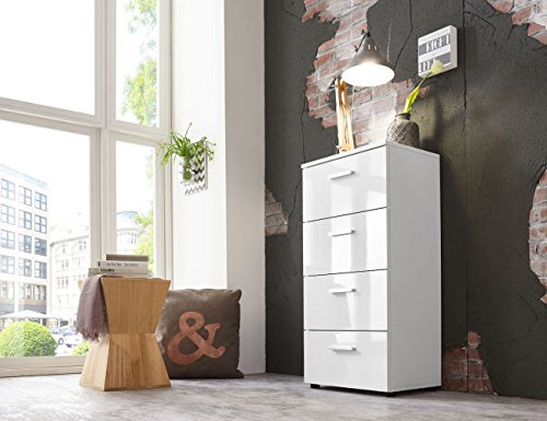 Schubladen Kommode Sideboard Tower Marbella in Hochglanz weiß Höhe 91 Breite 44 Tiefe 32 cm