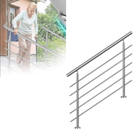 SAILUN Main courante escalier,180cm Garde-corps en acier inoxydable avec 5 poteaux traverses,pour escaliers,balustrade,balcon