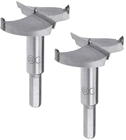 Sourcingmap Forstner Drill Bits 60mm, Tungsten Carbide Wood Hole Saw Auger Opener, Woodworking Hinge Hole Drilling Boring Bit Cutter, 2pcs (Gray)