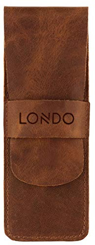Londo Stift- und Federmäppchen aus echtem Leder mit Einstecklasche, Schreibwarentasche - Braun