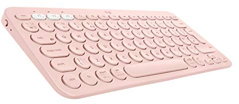 Logitech K380 Kabellose Bluetooth-Tastatur, Multi-Device & Easy-Switch Feature, Windows- und Apple-Shortcuts, PC/Mac/Tablet/Handy/Apple iOS+TV, UK QWERTY-Layout - Rose
