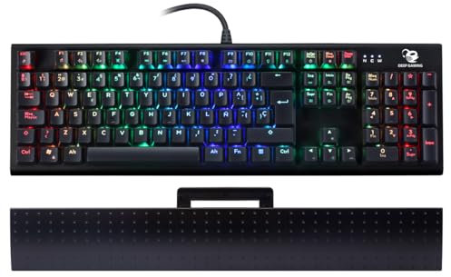 CoolBox Deep Gaming DeepSolid – Teclado Mecánico Gaming con 14 Modos de Iluminación RGB, 105 Teclas, antighosting, Switches Azules, Reposamuñecas Separable, con Cable, Versión Española, Color Negro