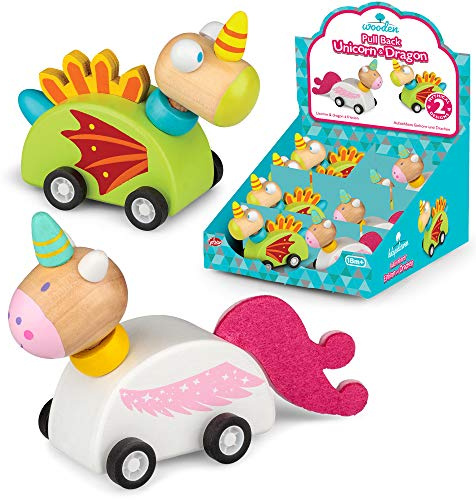 Tobar Holz-Uhrwerk Pull Back and Go Einhorn oder Drache Spielzeug – 1 Design zufällig