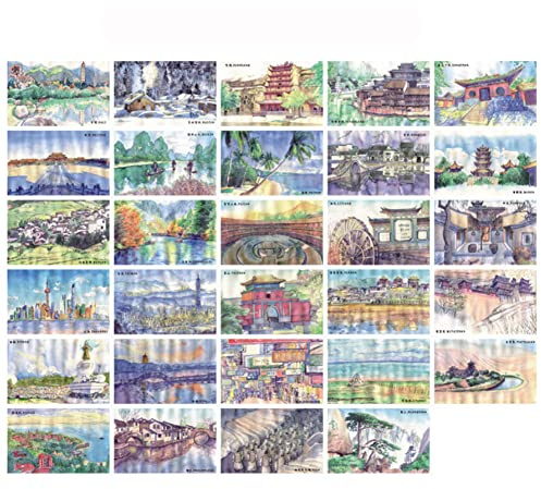 30 PZ 1 Set Cina Famosi Viaggi Sights Paesaggio Cartolina d'auguri Regalo Cartoline vuote (Dipinto a mano)