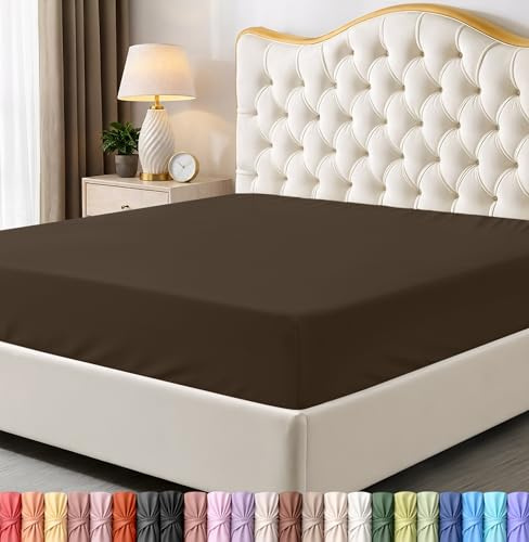 Utopia Bedding King dra-på-lakan - bottenlakan - djup ficka - mjuk mikrofiber -krympnings- och blekningsbeständigt - enkel skötsel -1 formsytt lakan endast (brun)