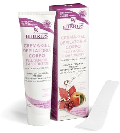 Hibros Crema Gel Depilatoria Corpo per Pelli Delicate Abbronzate – Formula Rapida con Aloe Vera e Vite Rossa – Fragranza Pesca - Azione Rinfrescante Idratante Vasoprotettrice - Rimozione Peli 120 ml