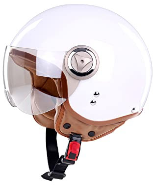 BOSERMEM Erwachsenen Motorradhelm Scooter-Helm, Mode Halboffener Helm Mit Schutzbrille, Hat Den Verkehrssicherheitstest Bestanden, Um Die Kopfsicherheit Wirksam Zu Schützen（Weiß, L 57-58cm）