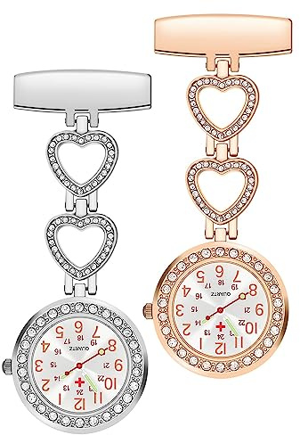 zhibeisai 2 Pieces Nurse Fob Watch,Nurse Quartz Pocket Stainless Steel Nurse Watch, Lapel Pin for Clip-on Hanging Pocket Clip on for Men Women Doctor