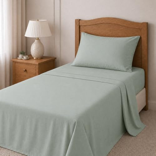 TRAMAS+ Parure de lit 100% Coton pour lit 140x190/200 cm, 3 pièces, Drap-Housse, Drap Plat et 1 taie d'oreiller 155x45 cm, Douce, Respirante et certifiée Oeko-TEX, Vert Tiffany