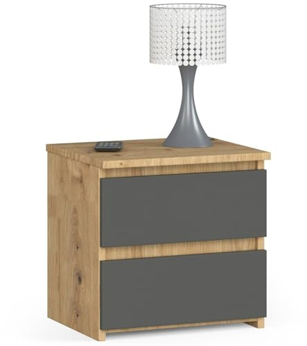 AKORD | Kommode 2 Schubladen Sideboard Mehrzweckschrank Schrank | Schreibtisch | ecktisch | Eck Schreibtisch für Home Office | Einfache Montage | 40x40x35 | Artisan Eiche & Graphitgrau Front