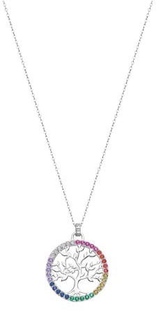 Collier Lotus argent arbre de vie multicolore