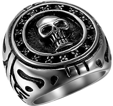 Flongo Herren Ring, Männer Ringe Silber Ton Totenkopf Schädel Retro Punk Biker Bandring Siegelring Daumenring Bequemlichkeit Passen Herren-Accessoires