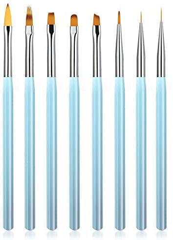 KINGMAS 8 Stück Gel Pinsel für Nägel, Acryl Nagel Pinsel, UV-Gel Nail Art Pinsel, Nagel Kunst Malerei Zeichnung Pinsel Nailart Nagelzubehör Nageldesign Modellage Pediküre Maniküre