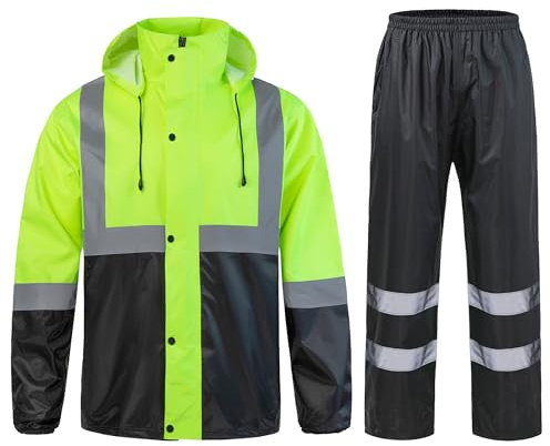 Yukirtiq Impermeabile Uomo per Attività All'aperto 2 Pezzi Set di Giacca e Pantaloni da Pioggia Tuta Antipioggia Riflettente Giacca Antipioggia a Poncho con Pantaloni, Patchwork, XL