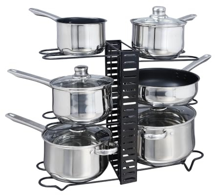 Buckingham Pots and Pans Stand Multi Function Organiser Rack 8-Tier Adjustable Sections Use for Kitchen Pantry Cabinet Cupboard Storage