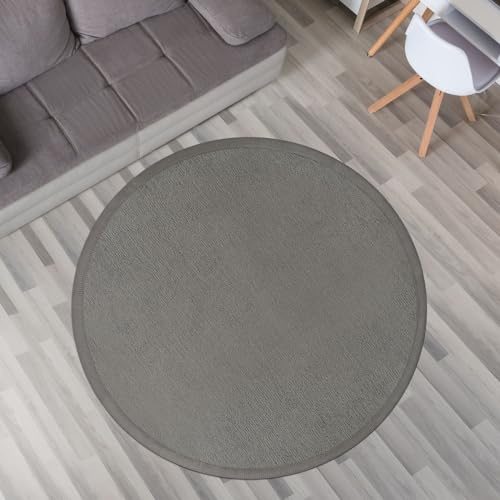 TT Home Krabbelmatte Babyzimmer Teppich Spielmatte Kinder Unifarben rutschfest Flauschig, Farbe: Grau, Größe:80 cm Rund