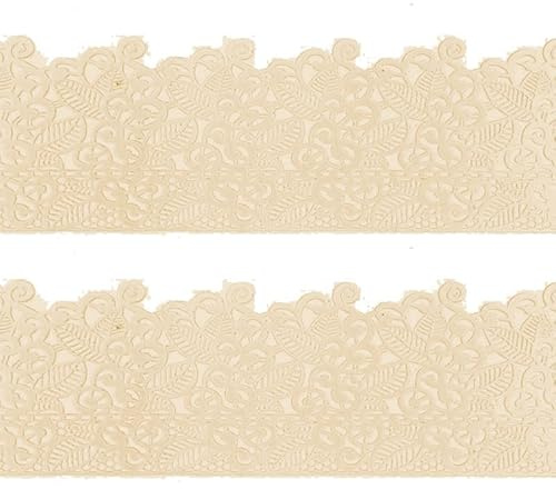 essbare Tortenspitze als filigrane Deko | 38 x 8 cm fertige Zucker-Spitze | Blüten und Blätter weiß | fertiges Icing zum Gebrauch | Sweet Lace perlweiß mit cremeweißem Ton | Cake Company