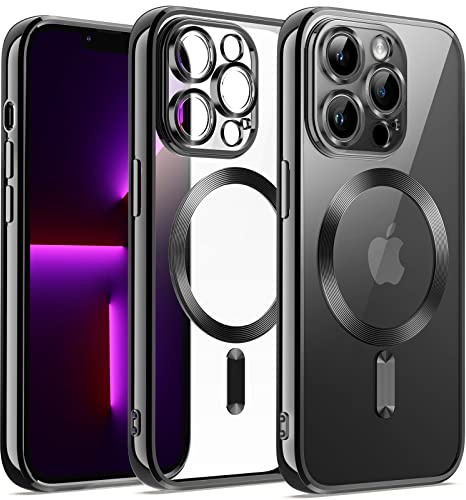 JETech Weiche Klar Hülle für iPhone 13 Pro Max 6,7 Zoll, Kameraschutz Vollständiger, Kompatibel mit MagSafe Kabellosem Laden, Stoßfest Elektroplattiert TPU Handyhülle (Schwarz)