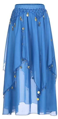 HULIJA Jupe de Danse du Ventre Longue à Paillettes Asymétrique - Costume Oriental pour Femme - Tenue de Scène