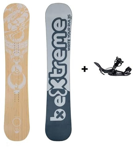 BEXTREME Tabla Snowboard Vocatus 151cm con Fijaciones SP Private Snow Freeride Freestyle Camber Plano All Mountain Style Ecologico Bambu y Madera para Hombre y Mujer (Fijaciones SP Private M)