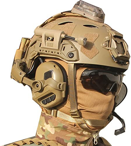 Casque de paintball rapide et cache-oreilles à réduction du bruit, avec lunettes, pochette pour batterie et cagoule pour airsoft, chasse (couleur boueuse B)