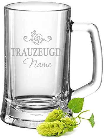 GRAVURZEILE Leonardo Boccale da birra con incisione – Testimone di nozze – Personalizzato con nome – Regalo per la testimone di nozze – Tulipano – Bicchiere di grano – Regali per donne – Dimensioni