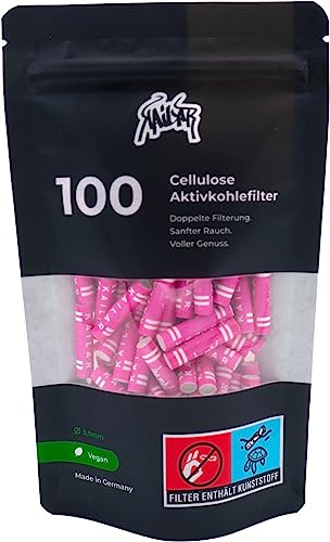 KAiLAR 100 PINK Cellulose Aktivkohlefilter Slim (6 mm) mit veganer Aktivkohle aus Kokosnussschalen | Für ein schadstoffärmeres und sanftes Raucherlebnis ohne zu verstopfen