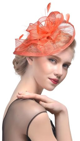 GIBZ Weave Blumen Feder Fascinator für Damen, Tea Party Cocktail Stirnband, 1920er Jahre Hut, Pillbox Hüte Hochzeit, Orange
