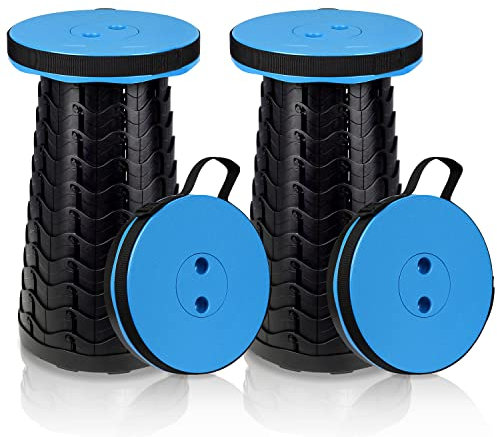 Cecaylie 2X Tragbarer Klapphocker, Kunststoff Teleskophocker Faltbar, Campinghocker für Outdoor Camping Angeln BBQ Drinnen Küche, Belastung 180kg (Blau)